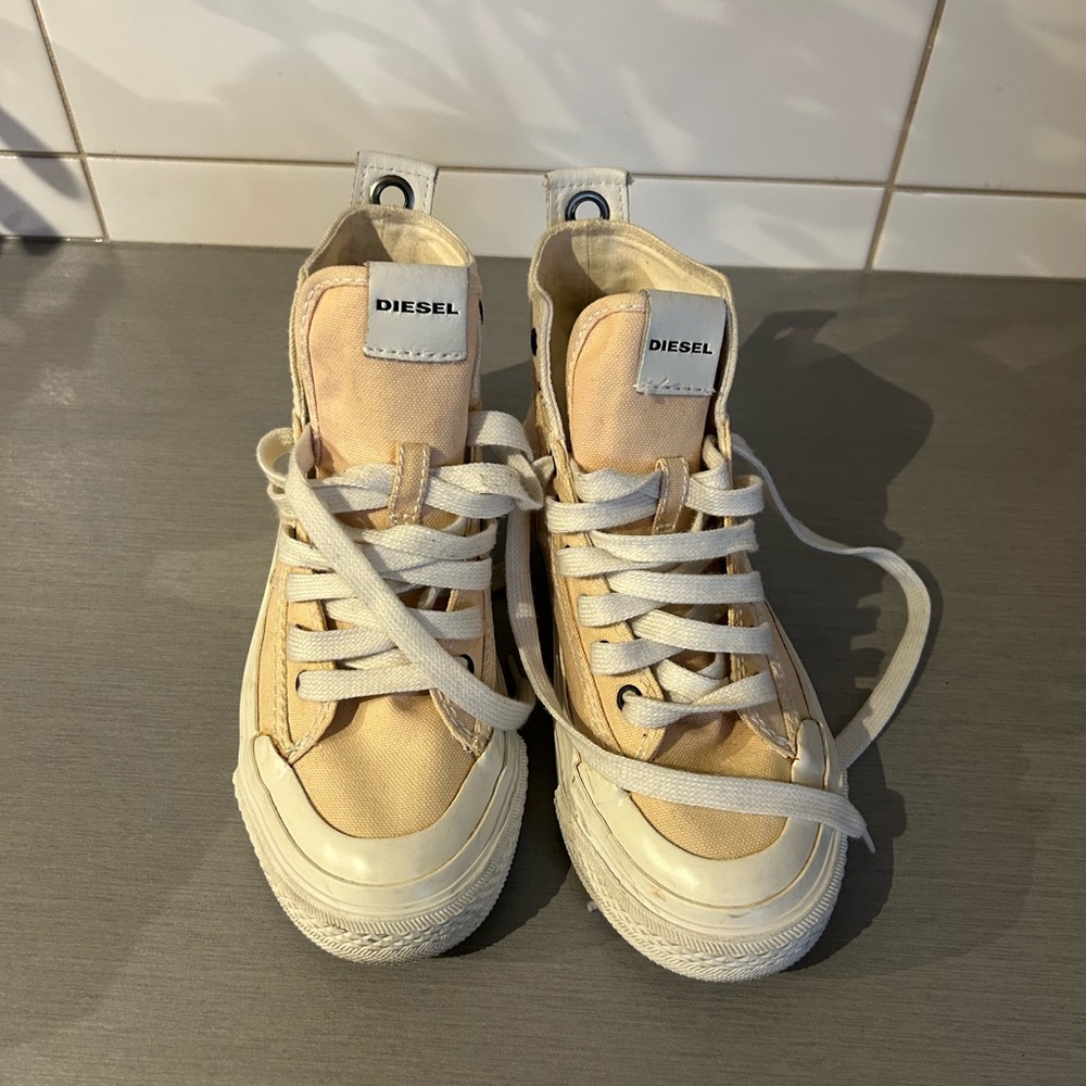 Diesel S-Astico Canvas Cream and White High-Top Sneakers - Picture 4 of 7